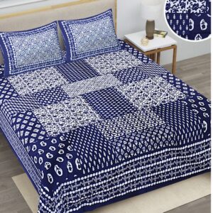 Indigo Sanganeri Squares Premium Double Bedsheet