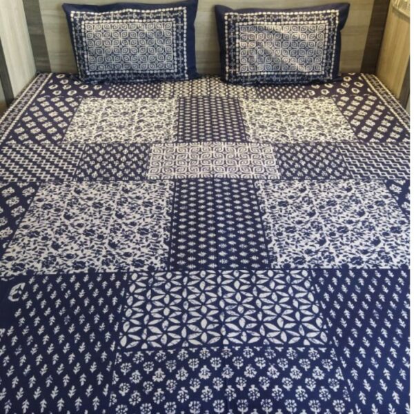 Indigo Sanganeri Squares Premium Double Bedsheet - Image 2