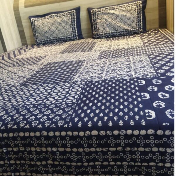 Indigo Sanganeri Squares Premium Double Bedsheet - Image 3
