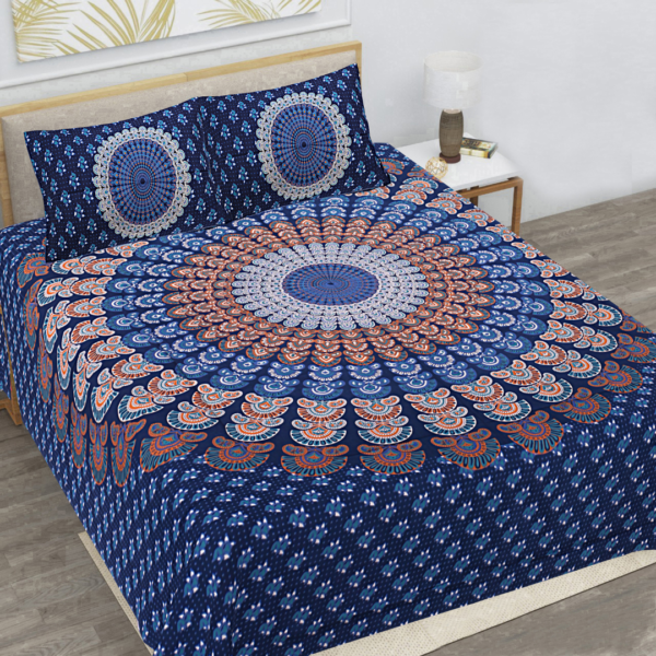 Badmeri Purples (Badmeri block print) - Double Bedsheet