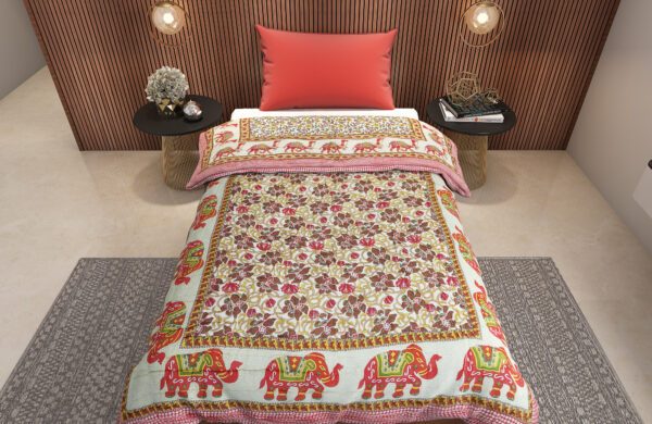Elephant Camel Dual Print Single Quilt (cotton filled 650 gms)
