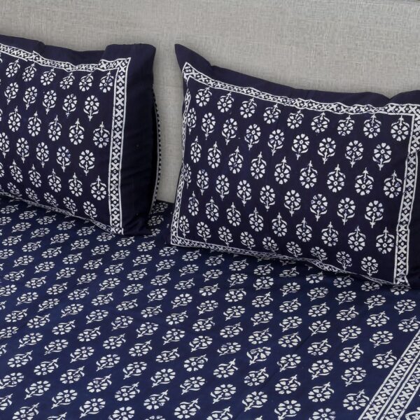 Indigo Sanganeri Butti Premium Double Bedsheet - Image 3