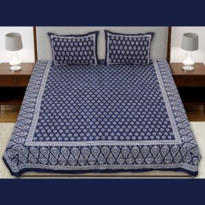 Indigo Sanganeri Butti Premium Double Bedsheet