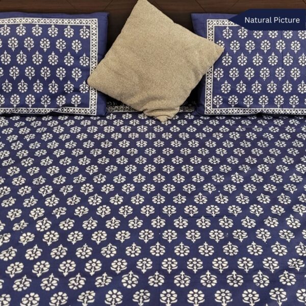 Indigo Sanganeri Butti Premium Double Bedsheet - Image 4