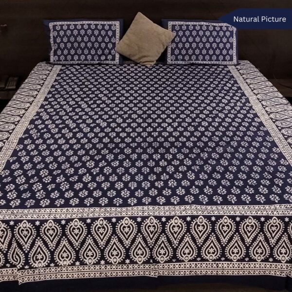 Indigo Sanganeri Butti Premium Double Bedsheet - Image 5