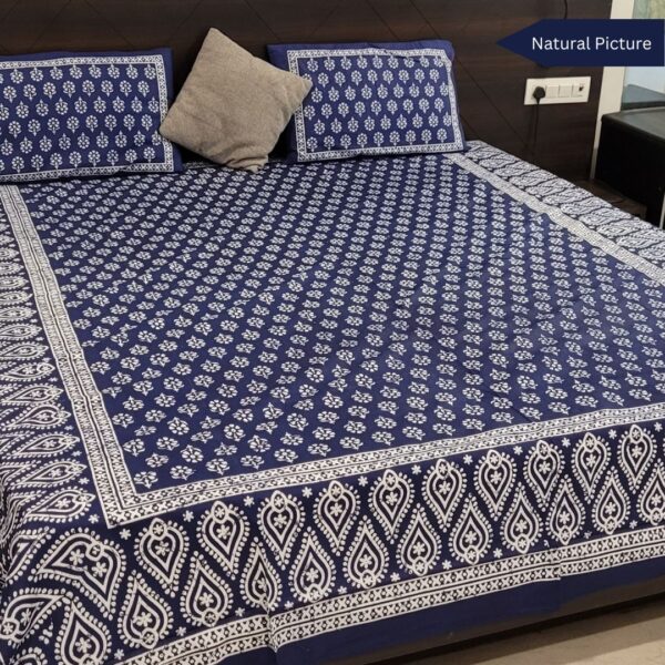 Indigo Sanganeri Butti Premium Double Bedsheet - Image 6