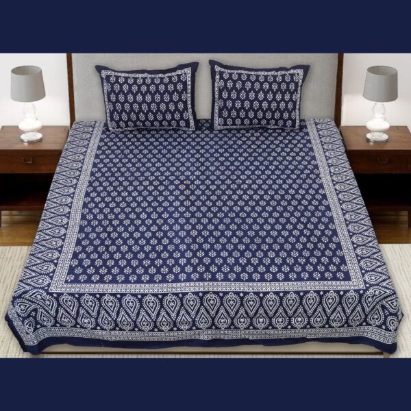 Indigo Sanganeri Butti Premium Double Bedsheet