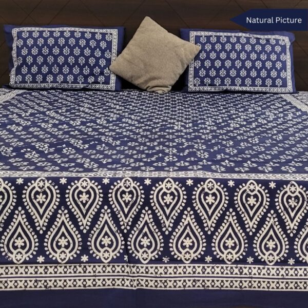 Indigo Sanganeri Butti Premium Double Bedsheet - Image 7