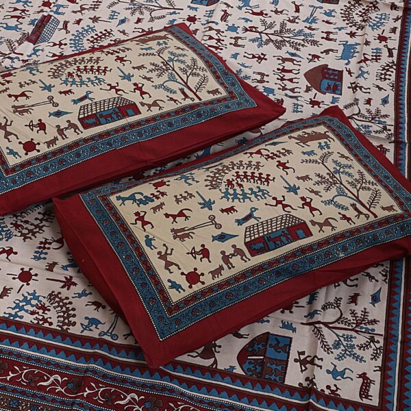 Bagru Warli Block Print Double Bedsheet - Image 2