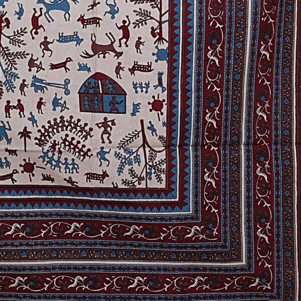 Bagru Warli Block Print Double Bedsheet - Image 3