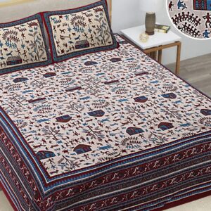Bagru Warli Block Print Double Bedsheet