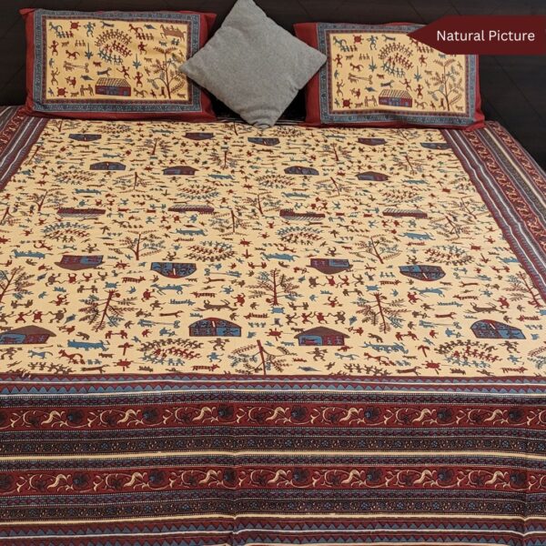 Bagru Warli Block Print Double Bedsheet - Image 4