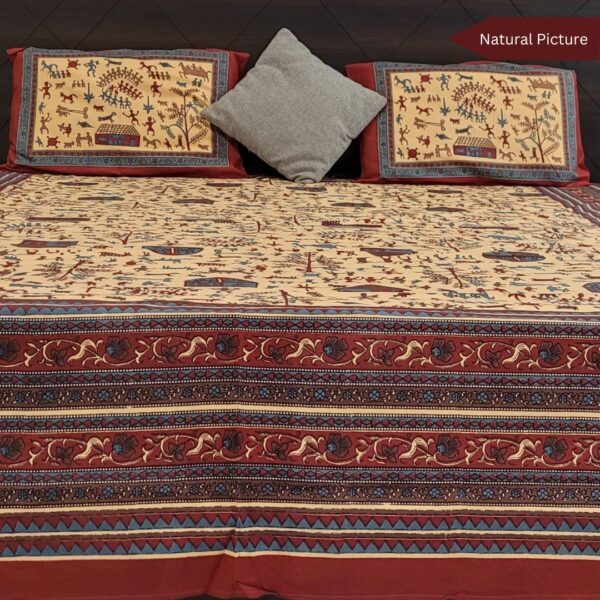 Bagru Warli Block Print Double Bedsheet - Image 5