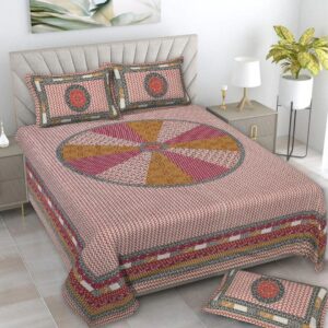Hasthkala Orange Patterns Double Bedsheet