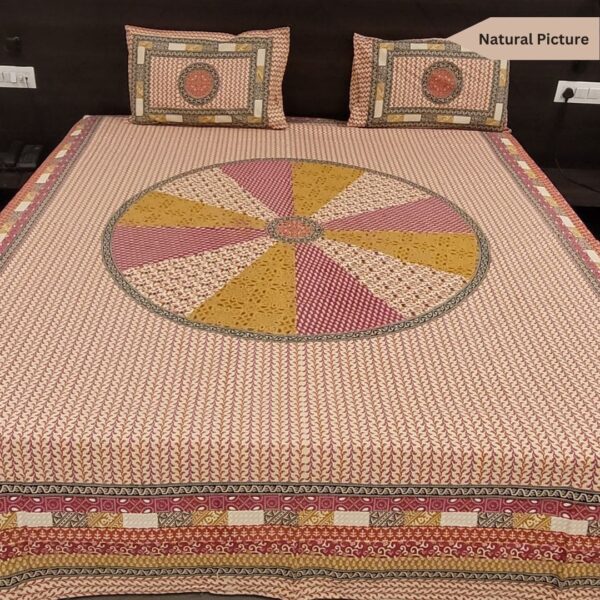 Hasthkala Orange Patterns Double Bedsheet - Image 7
