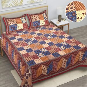Bagru Squares Cotton Double Bedsheet