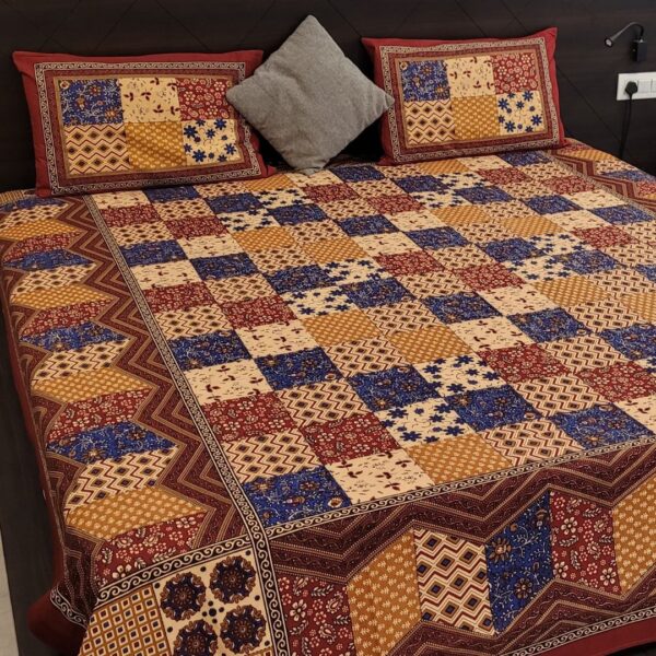 Bagru Squares Cotton Double Bedsheet - Image 4