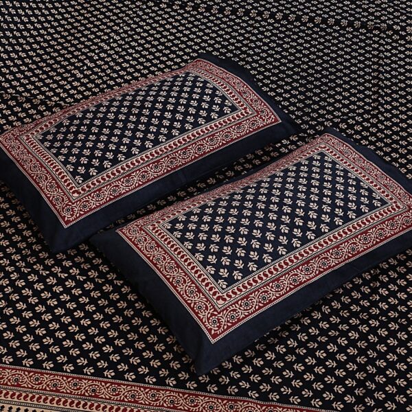 Bagru Black Cotton Double Bedsheet - Image 2