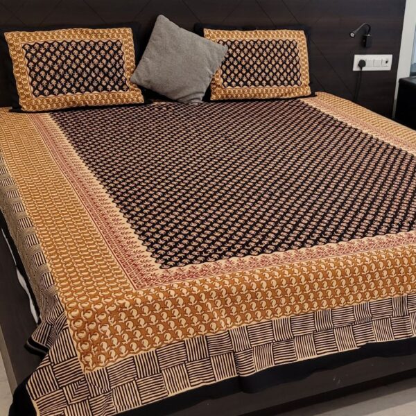Bagru Black Cotton Double Bedsheet - Image 4