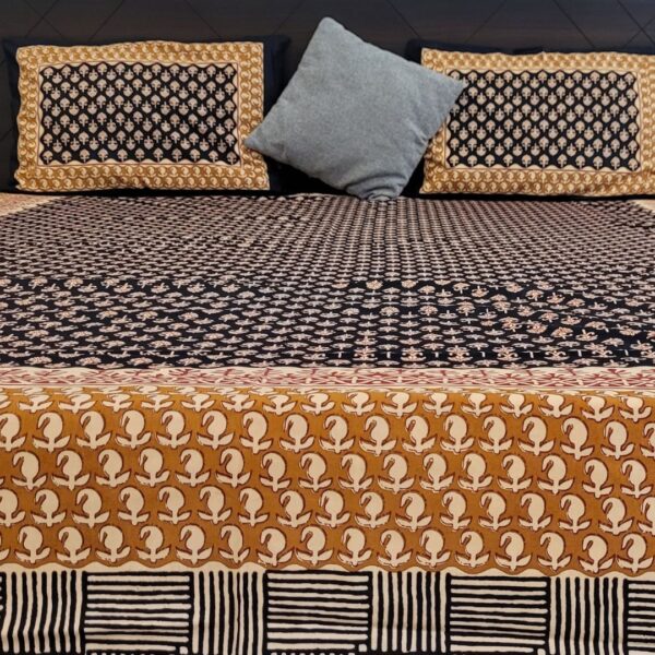 Bagru Black Cotton Double Bedsheet - Image 6