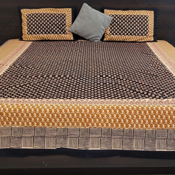 Bagru Black Cotton Double Bedsheet - Image 7