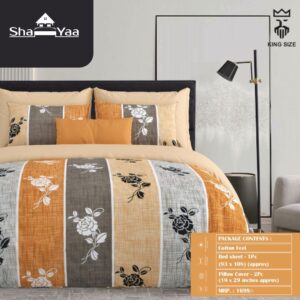 Rose Print Orange Double bedsheet (Poly Cotton)