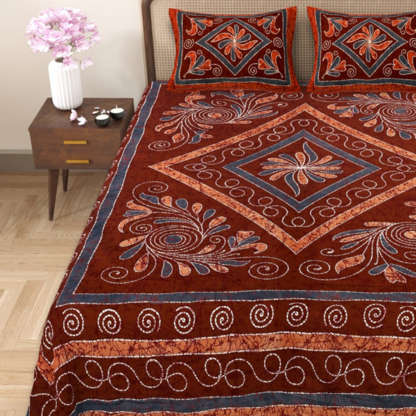 Orange Batik Cotton Double Bedsheet