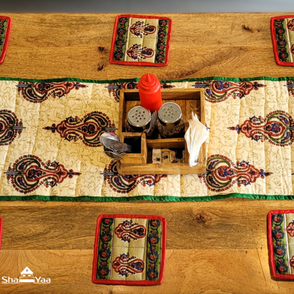 Green Quilted Dining Table Runner -1 with Coasters - 8 - Image 3