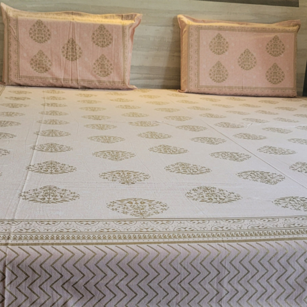 Golden Butti Block Print Rose Gold Double Bedsheet - Image 6