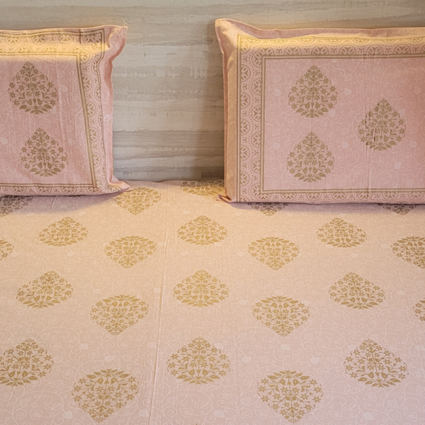 Golden Butti Block Print Rose Gold Double Bedsheet - Image 4