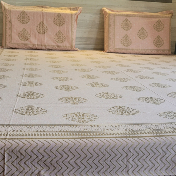 Golden Butti Block Print Rose Gold Double Bedsheet - Image 2