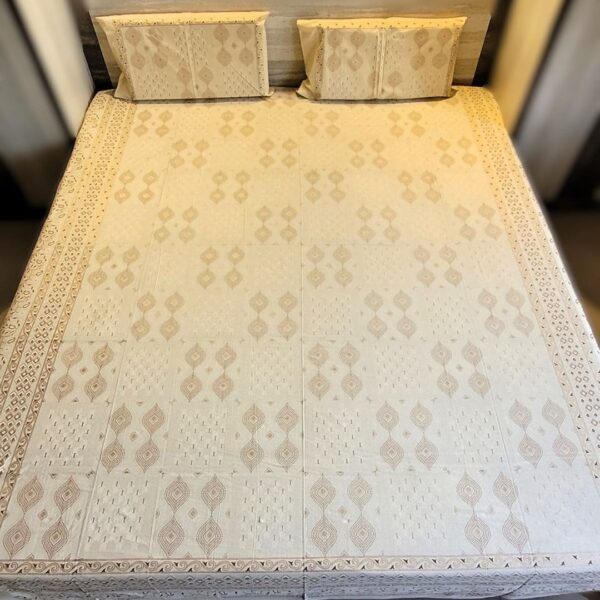 Royal Cream Premium Khadi Gold Double Bedsheet - Image 4