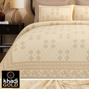 Royal Cream Premium Khadi Gold Double Bedsheet
