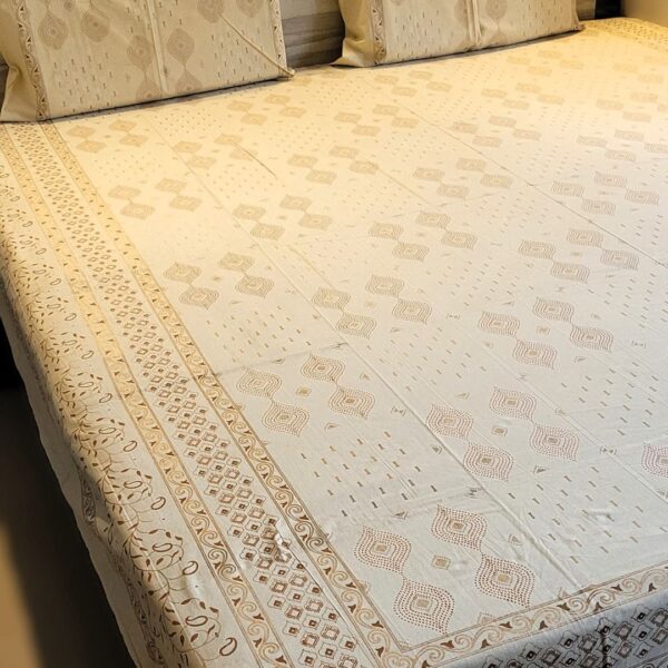 Royal Cream Premium Khadi Gold Double Bedsheet - Image 3