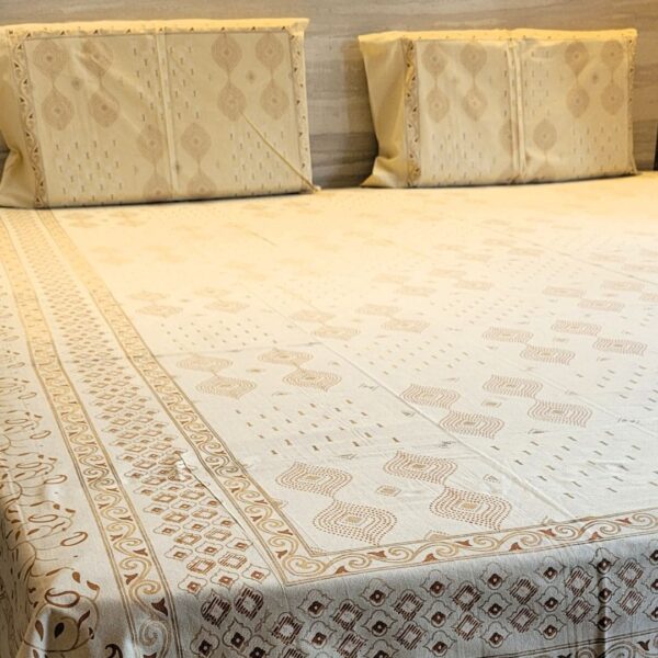 Royal Cream Premium Khadi Gold Double Bedsheet - Image 2