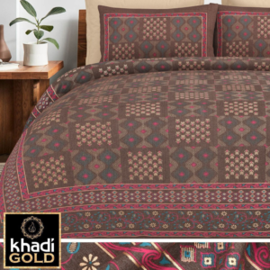 Royal Squares Premium Khadi Gold Double Bedsheet