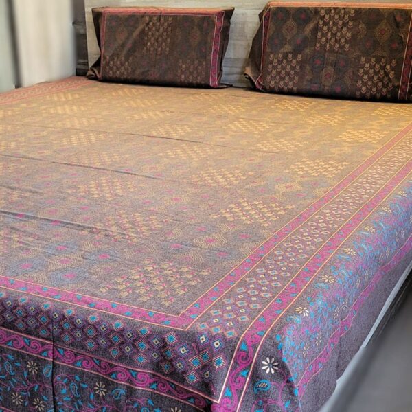 Royal Squares Premium Khadi Gold Double Bedsheet - Image 3