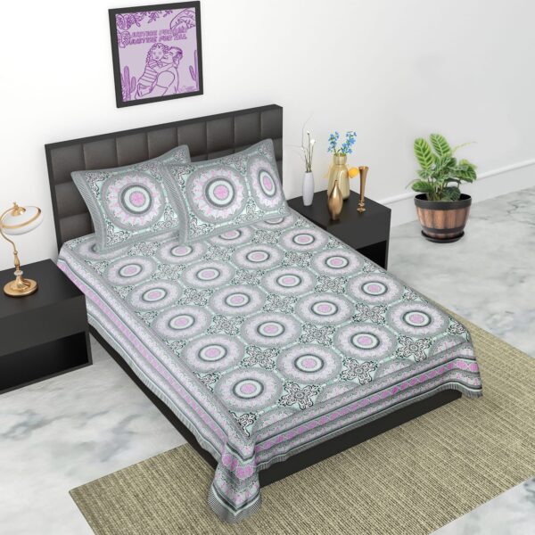 Texture Circles Cotton Large Single Bedsheet with 2 Pillow Covers - Image 2