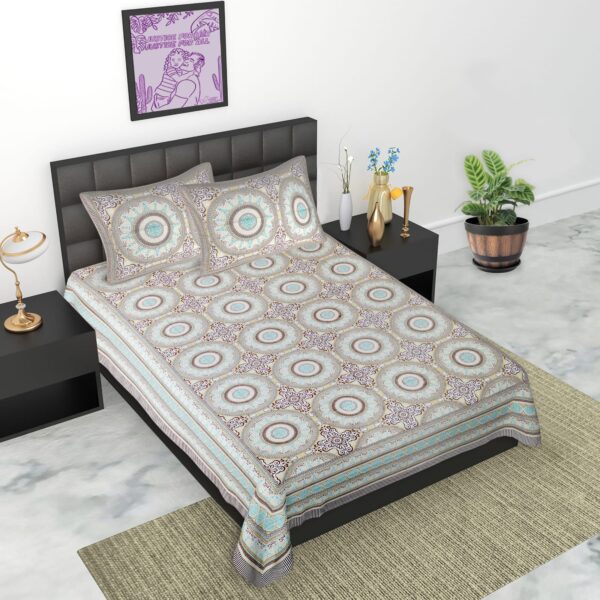 Texture Circles Cotton Large Single Bedsheet with 2 Pillow Covers - Image 3
