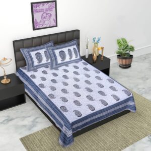 Jaipuri Block Deewan Large Single Bedsheet - 2 Pillow covers