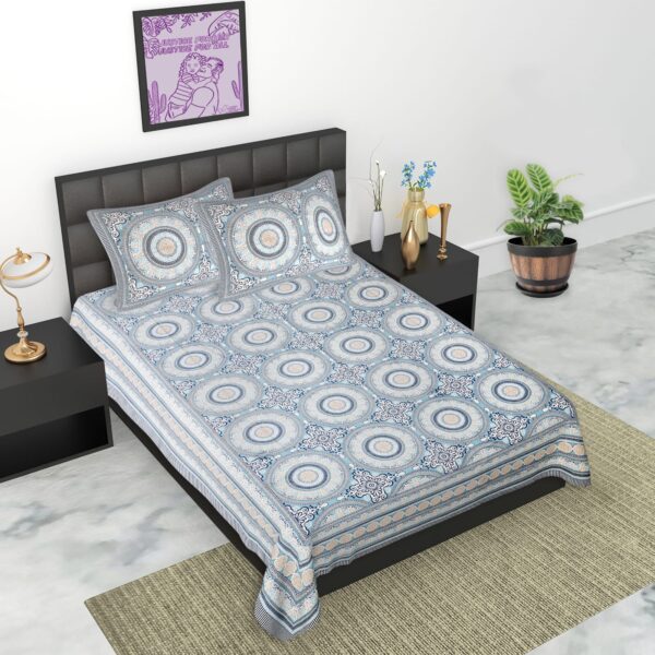 Texture Circles Cotton Large Single Bedsheet with 2 Pillow Covers - Image 4