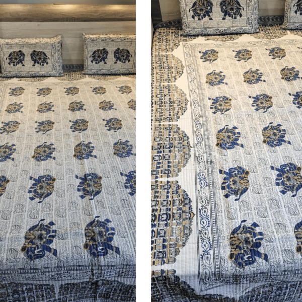 Royal Reversible Blue Heritage Quilted Double Bed Cover - Image 10