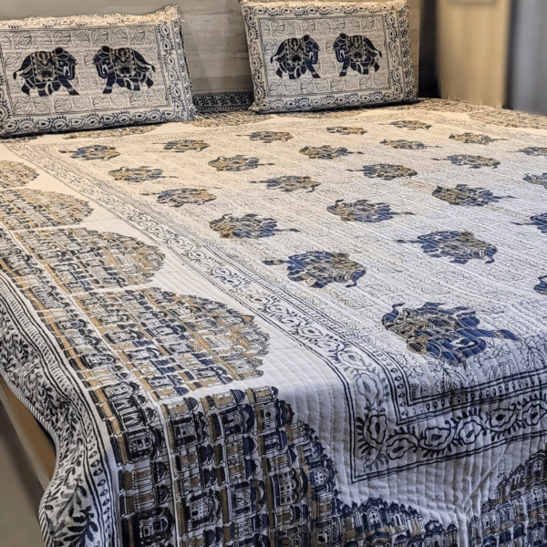 Royal Reversible Blue Heritage Quilted Double Bed Cover - Image 2
