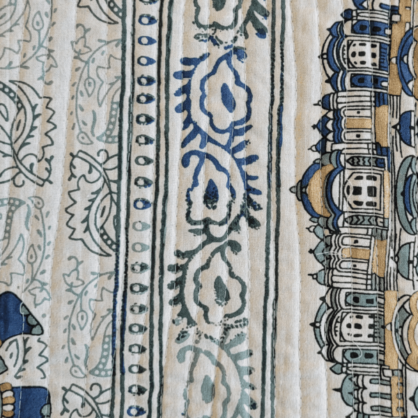 Royal Reversible Blue Heritage Quilted Double Bed Cover - Image 7