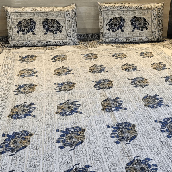 Royal Reversible Blue Heritage Quilted Double Bed Cover - Image 8