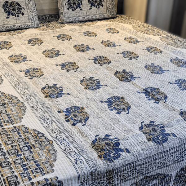 Royal Reversible Blue Heritage Quilted Double Bed Cover - Image 9