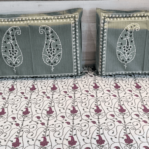 Kashida Floral with Co-ordinated Pillows Premium Cotton Double Bedsheet - Image 2