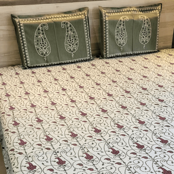 Kashida Floral with Co-ordinated Pillows Premium Cotton Double Bedsheet - Image 6