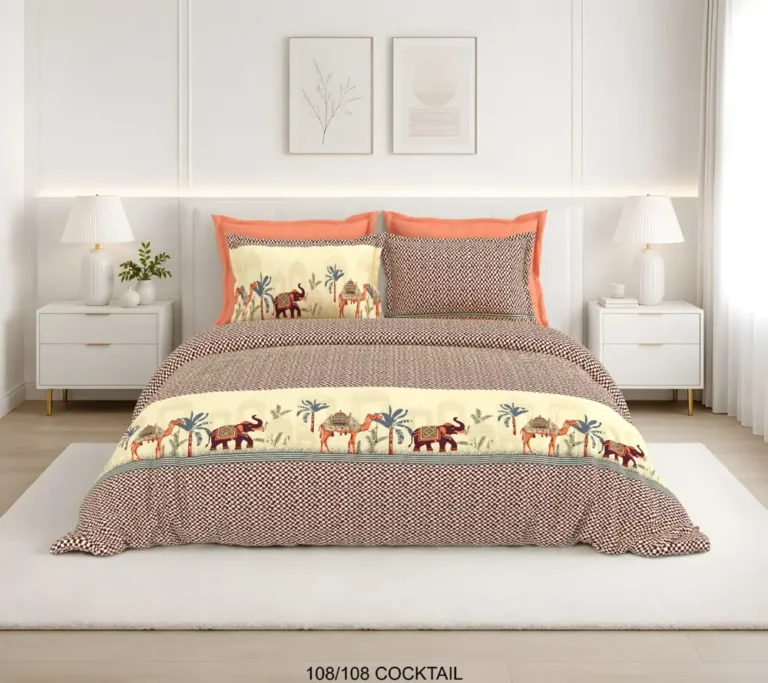 Cocktail bedsheet with coordinated printed pillow covers