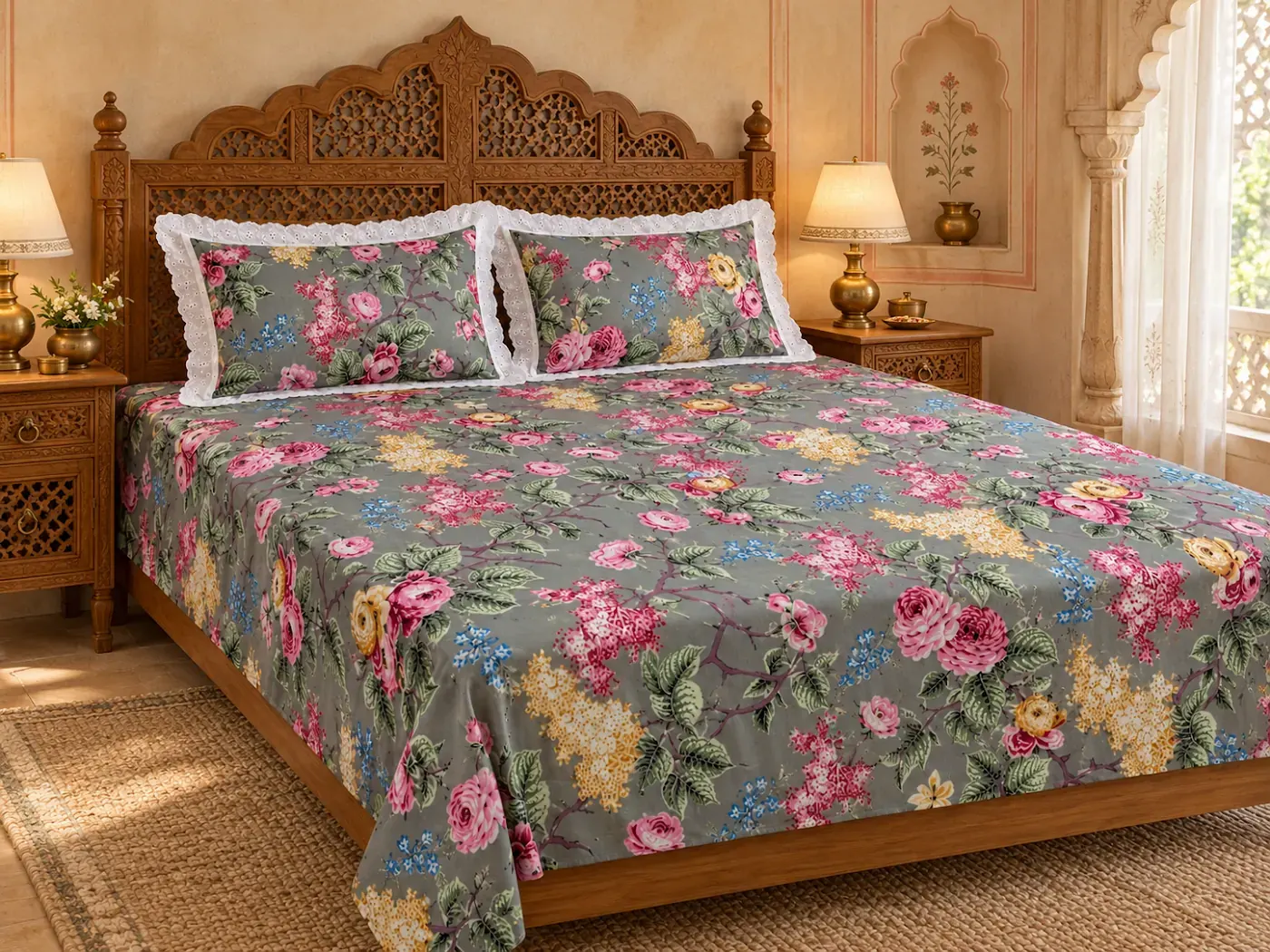 Nature Art Laced Pillow Bedsheet — collection photograph 1
